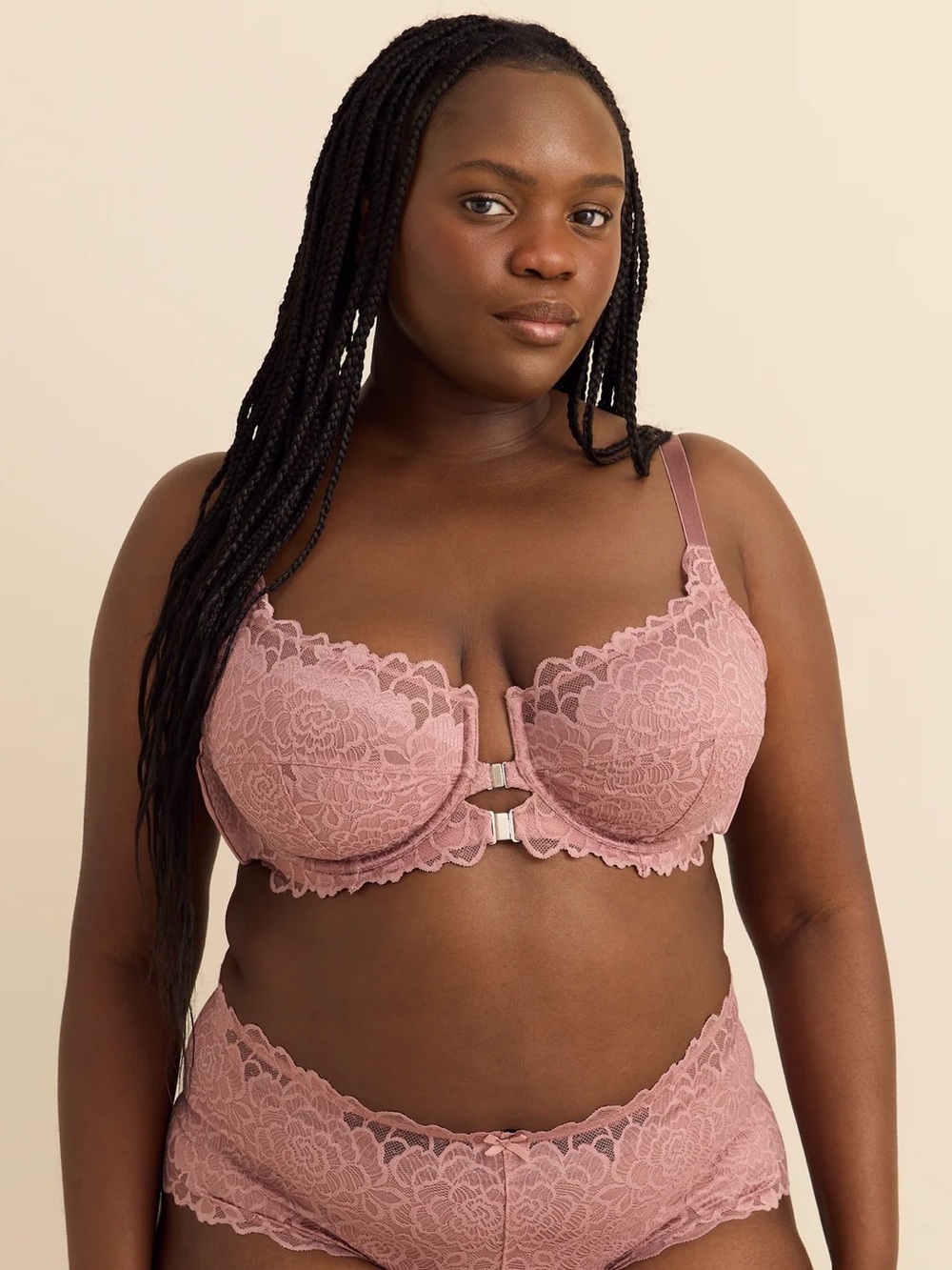 Deesse Unlined Underwire Lace Magnetic Front-Closure Bra Mauve Pink size 42c